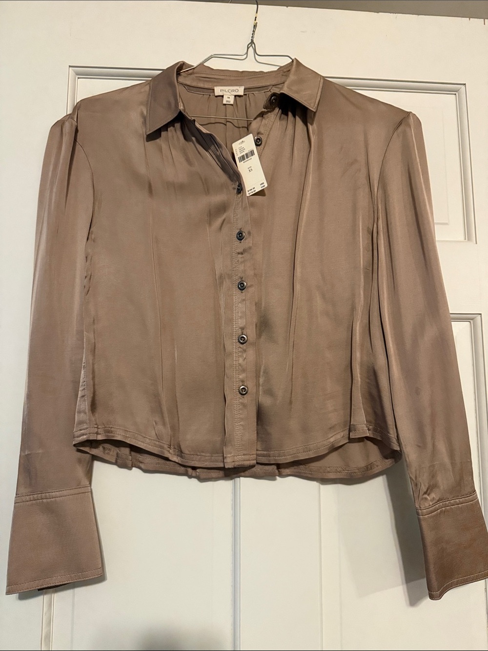 Pilcro Satin Taupe Button-Down Shirt